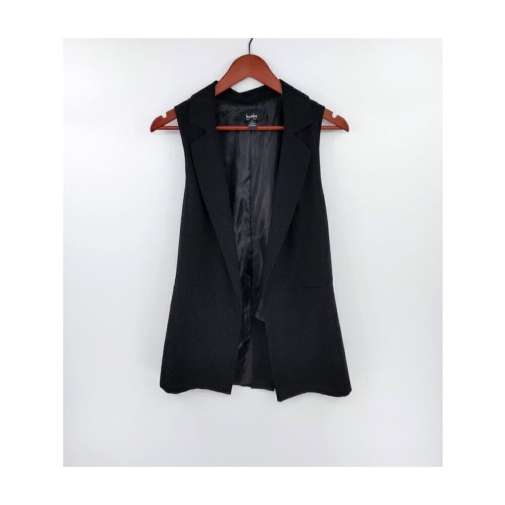 Womens Open Front‎ Vest XS Black Long Office Workwear Minimalist Modest